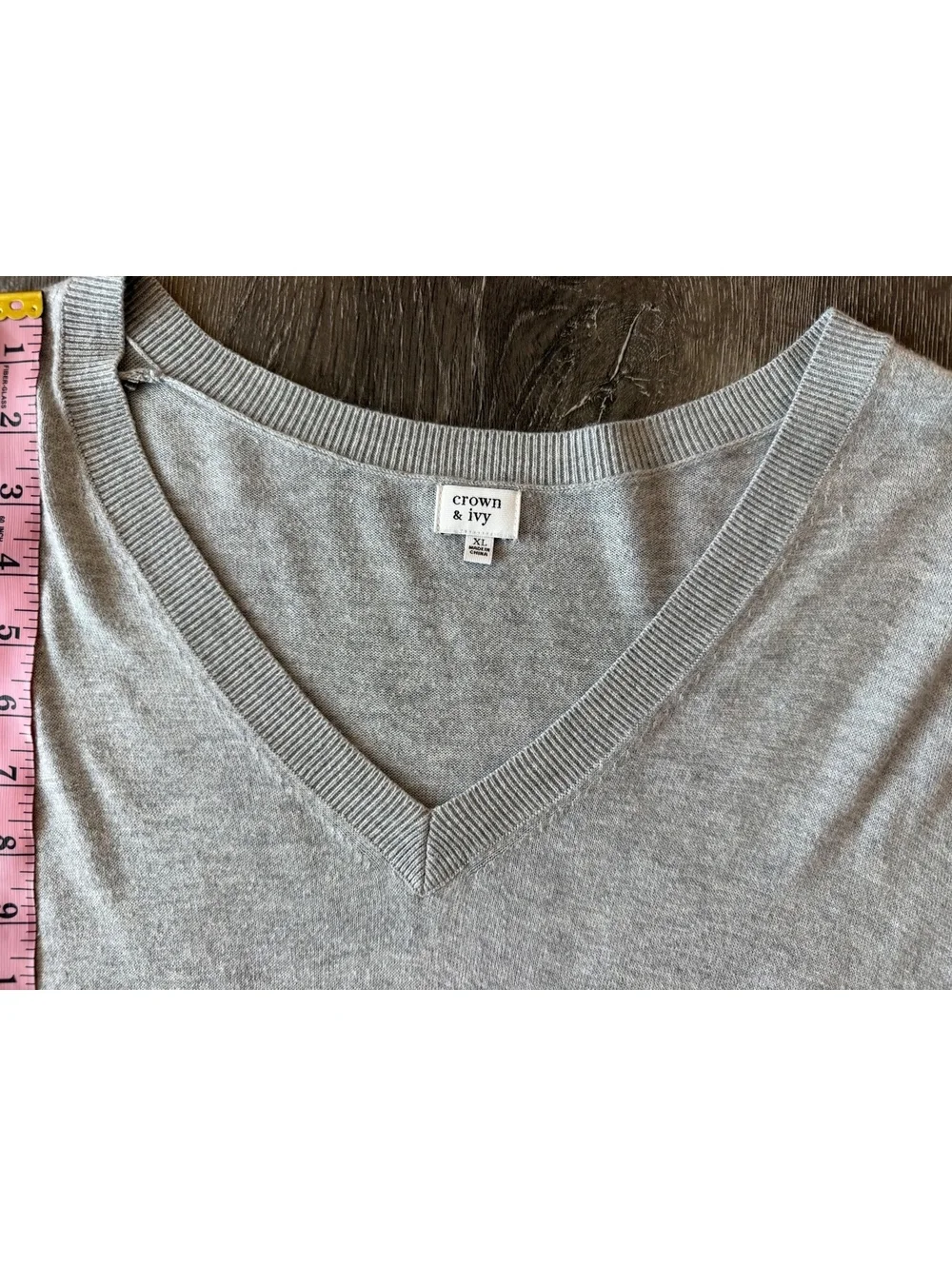 Crown & Ivy Gray V-Neck Tunic Sweater Women’s XL Cotton Wool Blend